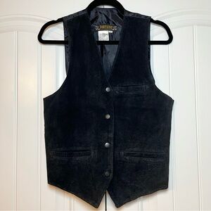 Vintage Black Leather Button Down Vest Western Rodeo Moto Size Large Motorcycle